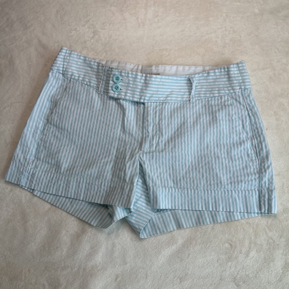 Banana Republic Light Blue and White Striped Women's Bermuda Shorts